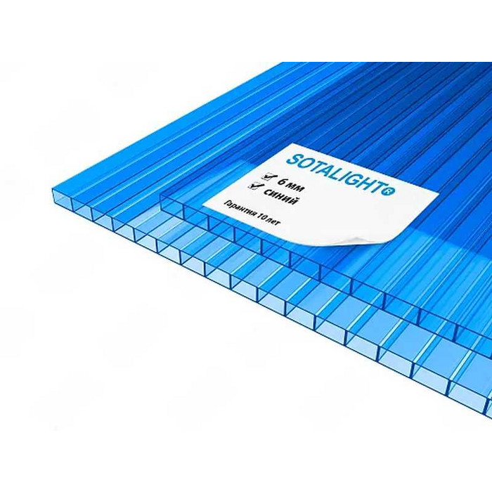 Сотовый поликарбонат 6 мм SOTALIGHT синий 2100х6000 мм