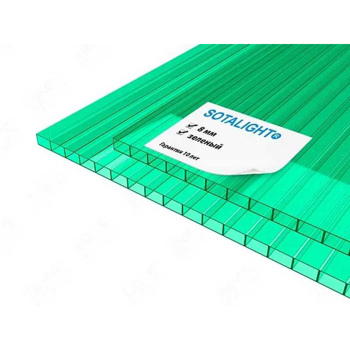 Сотовый поликарбонат 8 мм SOTALIGHT зелёный 2100х6000 мм